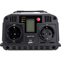 Автомобильный инвертор TopOn 1200 Вт, 2 розетки, Type-C, USB, LCD экран, пиковая мощность 2400 Вт, черный TOP-PI1202