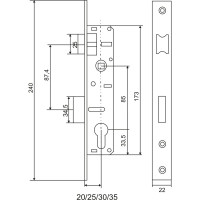 Врезной узкопрофильный замок под цилиндр VETTORE 153-35 CP, хром 20328