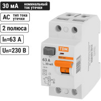 Устройство защитного отключения TDM ELECTRIC ВД1-63 2Р 63А 30мА SQ0203-0019