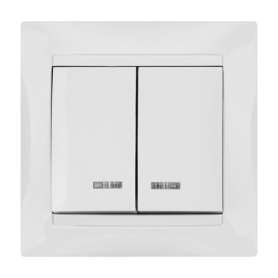 Двухклавишный выключатель TDM ELECTRIC с подсветкой, белый Лама SQ1815-0005