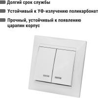 Двухклавишный выключатель TDM ELECTRIC с подсветкой, белый Лама SQ1815-0005