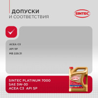Моторное масло Sintec PLATINUM 7000 SAE 5W-30 API SP, ACEA C3 4 л 600149
