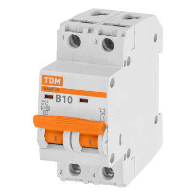 Автоматический выключатель ВА47-29 (2Р; 10 А; 4.5 кА; В) TDM ELECTRIC SQ0206-0024
