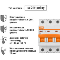 Автоматический выключатель ВА47-29 (3Р; 10 А; 4.5 кА; В) TDM ELECTRIC SQ0206-0040