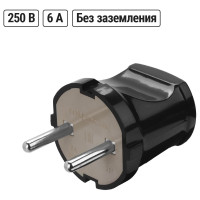 Вилка электрическая без заземления черная 6А 250В TDM ELECTRIC SQ1806-0002