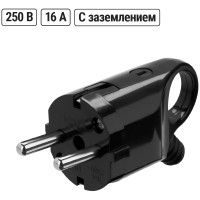 Вилка электрическая угловая с ушком с заземлением черная 16А 250В TDM ELECTRIC SQ1806-0006