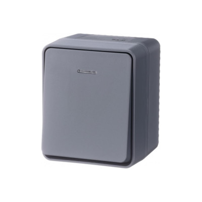 Выключатель 1-клавишный с подсветкой Systeme Electric AtlasDesign Profi IP54, 10 АХ, открытой установки, Антрацит ATN544013