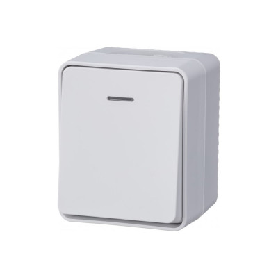 Выключатель 1-клавишный с подсветкой Systeme Electric AtlasDesign Profi IP54, 10 АХ, открытой установки, Белый ATN540113