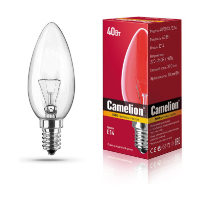 Электрическая лампа накаливания с прозрачной колбой MIC Camelion 40/B/CL/E14, 8968