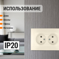 Двойная розетка с защитными шторками, слоновая кость 2П 10А 250В TDM ELECTRIC Таймыр SQ1814-0117