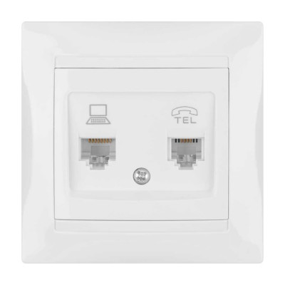 Розетка телефонная RJ11 + компьютерная RJ45, белая TDM ELECTRIC Лама SQ1815-0019