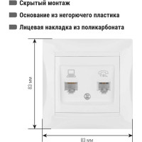Розетка телефонная RJ11 + компьютерная RJ45, белая TDM ELECTRIC Лама SQ1815-0019