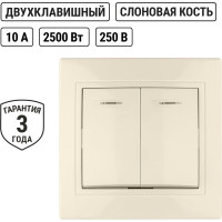 Двухклавишный выключатель TDM ELECTRIC с подсветкой, слоновая кость Таймыр SQ1814-0105
