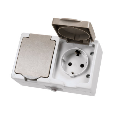 Двойная розетка горизонтальная открытой установки 2П+3 IP54 16А TDM ELECTRIC Вуокса SQ1803-0008