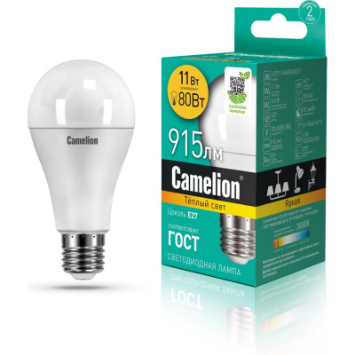 Светодиодная лампа 11Вт 220В Camelion LED11-A60/830/E27 12035