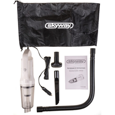 SKYWAY Пылесос УРАГАН 5500 Па 80W 12V с подсветкой 2 насадки+шланг в сумке S10801003