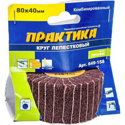 ПРАКТИКА Круг лепестковый с оправкой 80x40мм, комбинированный, 649-158