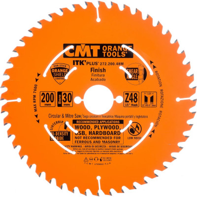 CMT 200x30x1,8/1,2 Z48 a=15град ATB+S пила тонкий пропил, поперечно 272.200.48M