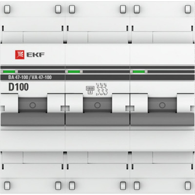 Трехполюсный автомат EKF PROxima 100А D ВА47-100 10кА mcb47100-3-100D-pro