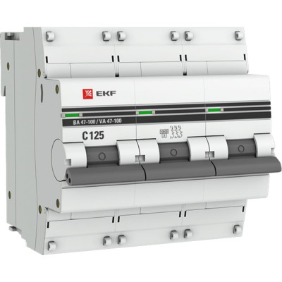 Трехполюсный автомат EKF ВА47-100 PROxima C 125А 10кА mcb47100-3-125C-pro