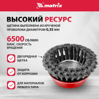 Щетка чашечная двухрядная (125 мм; М14, крученая проволока 0,35 мм) для УШМ MATRIX 74678