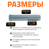 Труба однораструбная канализационная HTEM 110х500 Ostendorf 115020