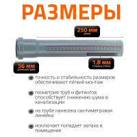 Труба однораструбная канализационная HTEM 50х250 Ostendorf 112010