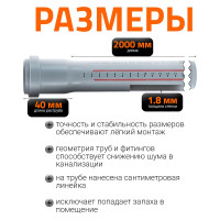 Труба однораструбная канализационная HTEM 32х2000 Ostendorf 110060