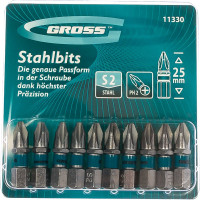 Набор бит РН2 х 25 мм  сталь S2 10шт. GROSS 11330