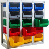 Стеллаж с направляющими Стелла-техник стационарный, односторонний, 15 ячеек с ящиками, V3-15