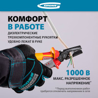 Комбинированные плоскогубцы GROSS диэлектрические трехкомпонентные рукоятки до 1000 В, 180 мм// 16989