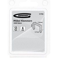 Скобы GROSS 6 мм, для мебельного степлера, усиленные, тип 53, 1000 шт. 41706