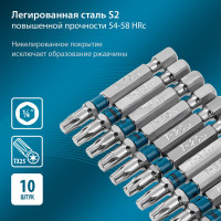 Упаковка бит GROSS TORX 25x50, сталь S2, 10 шт // 11471