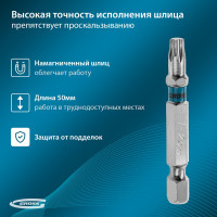 Упаковка бит GROSS TORX 25x50, сталь S2, 10 шт // 11471