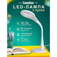 Настольный светильник, белый, LED, 7Вт, 230В, лупа 3х/5х, сенсорное включение, 4 уровня яркости, 4000К Camelion KD-790 C01 12484