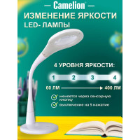 Настольный светильник, белый, LED, 7Вт, 230В, лупа 3х/5х, сенсорное включение, 4 уровня яркости, 4000К Camelion KD-790 C01 12484