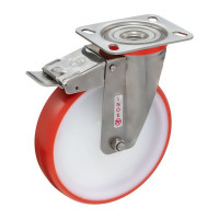 Колесо с нержавеющей вращающейся опорой, пластиной крепления и передним тормозом (150 мм; 220 кг; INOX) Tellure rota 606704
