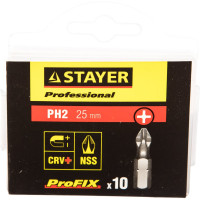 Биты PROFESSIONAL ProFix Phillips (10 шт; 25 мм; PH2; 1/4") STAYER 26201-2-25-10_z01