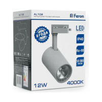 Трековый светодиодный светильник на шинопровод Feron AL102 12W, 1080 Lm, 4000К, белый, 35 градусов 29513