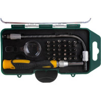 Отвертка с битами для точных работ FIT IT (30 CrV бит, гибкий переходник 190 мм, лупа, в пластиковом футляре) 56190