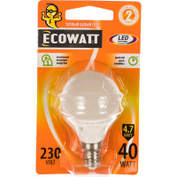 Светодиодная лампа ECOWATT P45 230В 4.7W 2700K E14 теплый белый свет, шарик 4606400613336