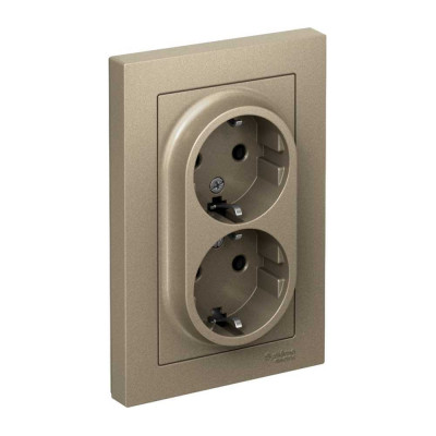 Розетка двойная Systeme Electric (Schneider Electric) AtlasDesign, с заземлением, 16 А, в сборе, шампань ATN000524