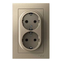 Розетка двойная Systeme Electric (Schneider Electric) AtlasDesign, с заземлением, 16 А, в сборе, шампань ATN000524