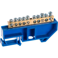 Нулевая шина EKF N (6x9мм) 10 отверстий латунь синий изолятор на DIN-рейку коробка (20 шт) PROxima sn0-63-10-d