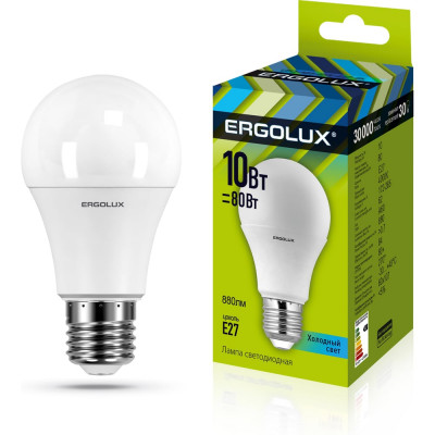 Светодиодная лампа ЛОН Ergolux LED-A60-10W-E27-4K 10Вт E27 4500K 172-265В 12149