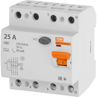 Устройство защитного отключения TDM ELECTRIC ВД1-63 4Р 25А 30мА тип А SQ0203-0085