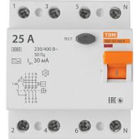 Устройство защитного отключения TDM ELECTRIC ВД1-63 4Р 25А 30мА тип А SQ0203-0085