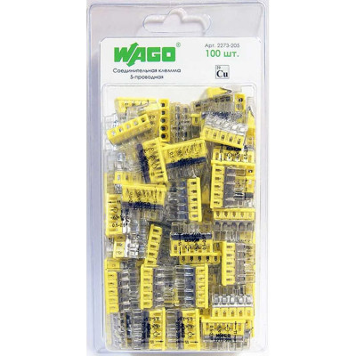Соединительная клемма для быстрого монтажа WAGO 2273-205 5-ти проводная 0,5-2,5 кв.мм, 450В, 24А, без пасты, 100 шт 2668