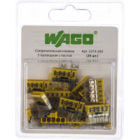 Соединительная клемма для быстрого монтажа WAGO 2273-245 5-ти проводная, 0,5-2,5 кв.мм, 450В, 24А, с пастой, 20шт 2543