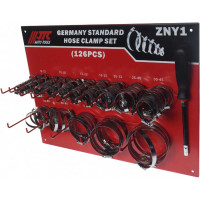 Набор хомутов червячных ZN12-ZN90 с гибким воротком 7мм (стенд) 126 предметов JTC -ZNY1 463046